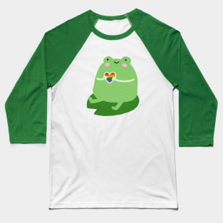 Cute Frog with Rainbow Heart | LGBTQ+ Gay Pride Baseball T-Shirt